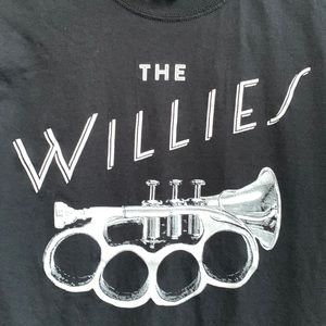 The Willies T shirt Nashville band. Black with white brass knuckles trumpet
